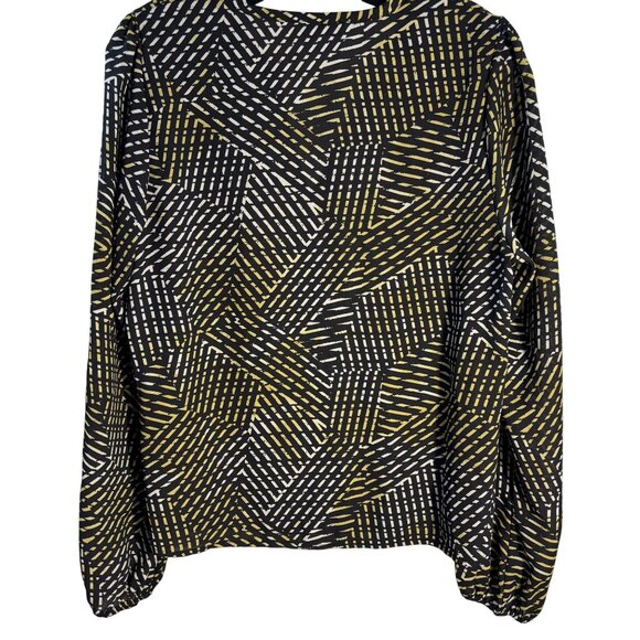 Allison Joy Black & Yellow Geometric Pattern Long Sleeve Blouse M - Picture 5 of 12